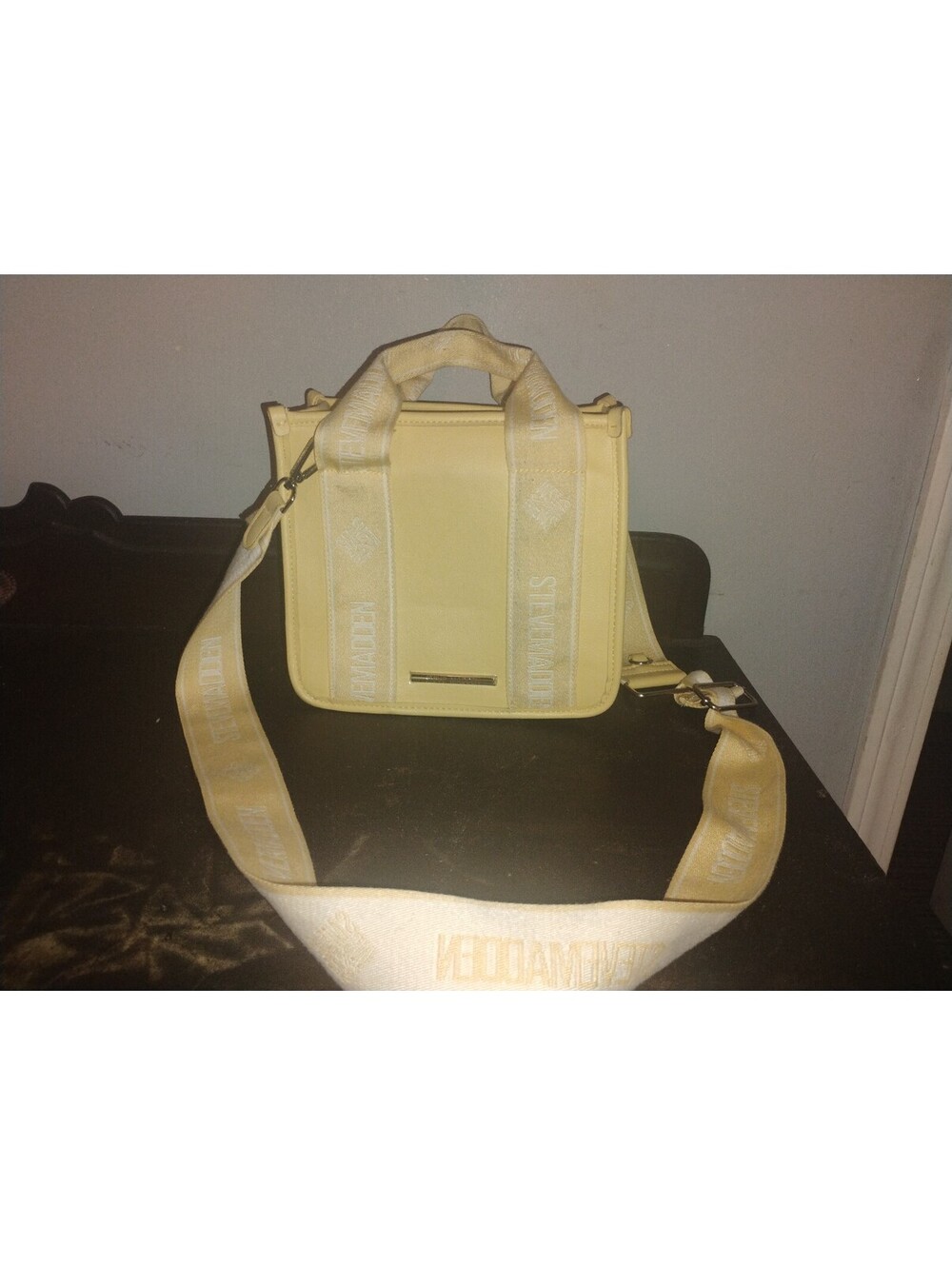 Steve Madden Yellow Faux Leather Structured Tote Crossbody Bag Guitar Strap